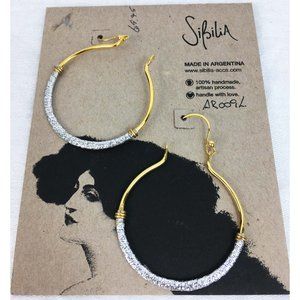 NWT NOS $69 Sibilia Handmade Gold Silver Hoop Earrings Large Statement